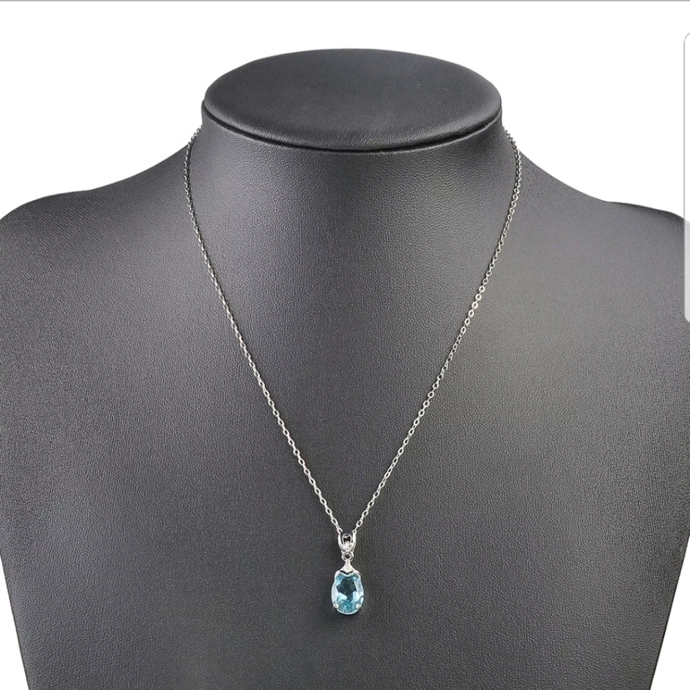 New LIGHT BLUE NATURAL STONE NECKLACE NECKLACE - Picture 2 of 6